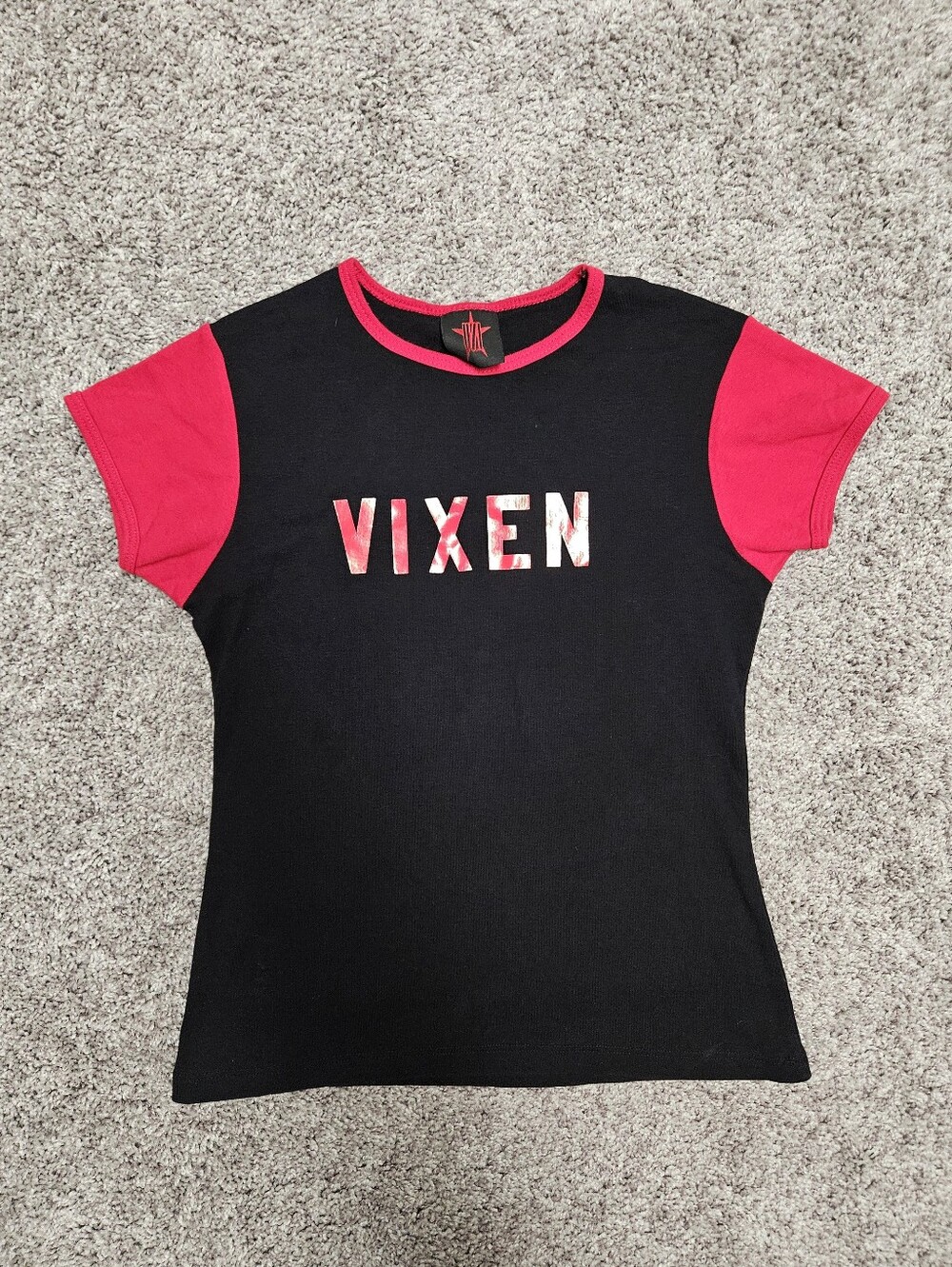 Rare Y2k Vixen Black & Red Graphic Ringer Tee